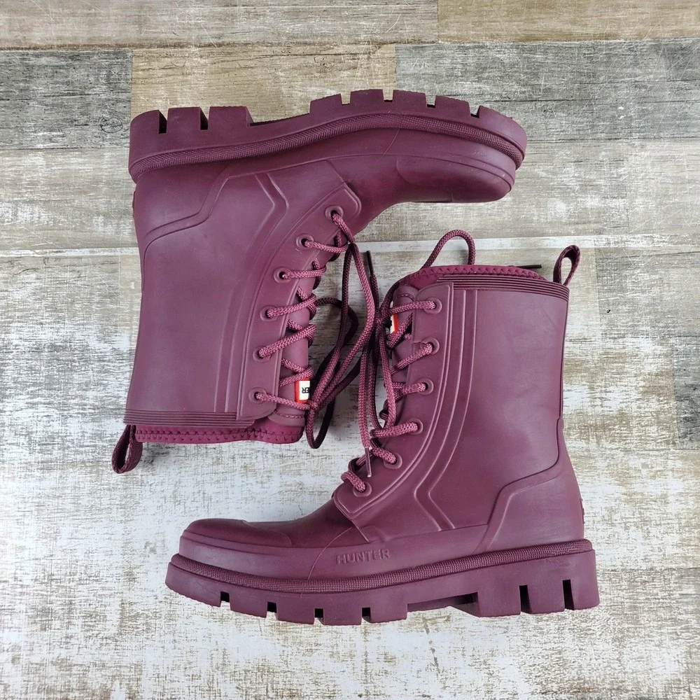 Hunter Diana Womens Rain Boot Sz 10 M Comfort Dark Red Rubber Waterproof Lace Up